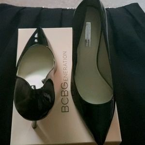 BCBG black patent leather high heel pumps